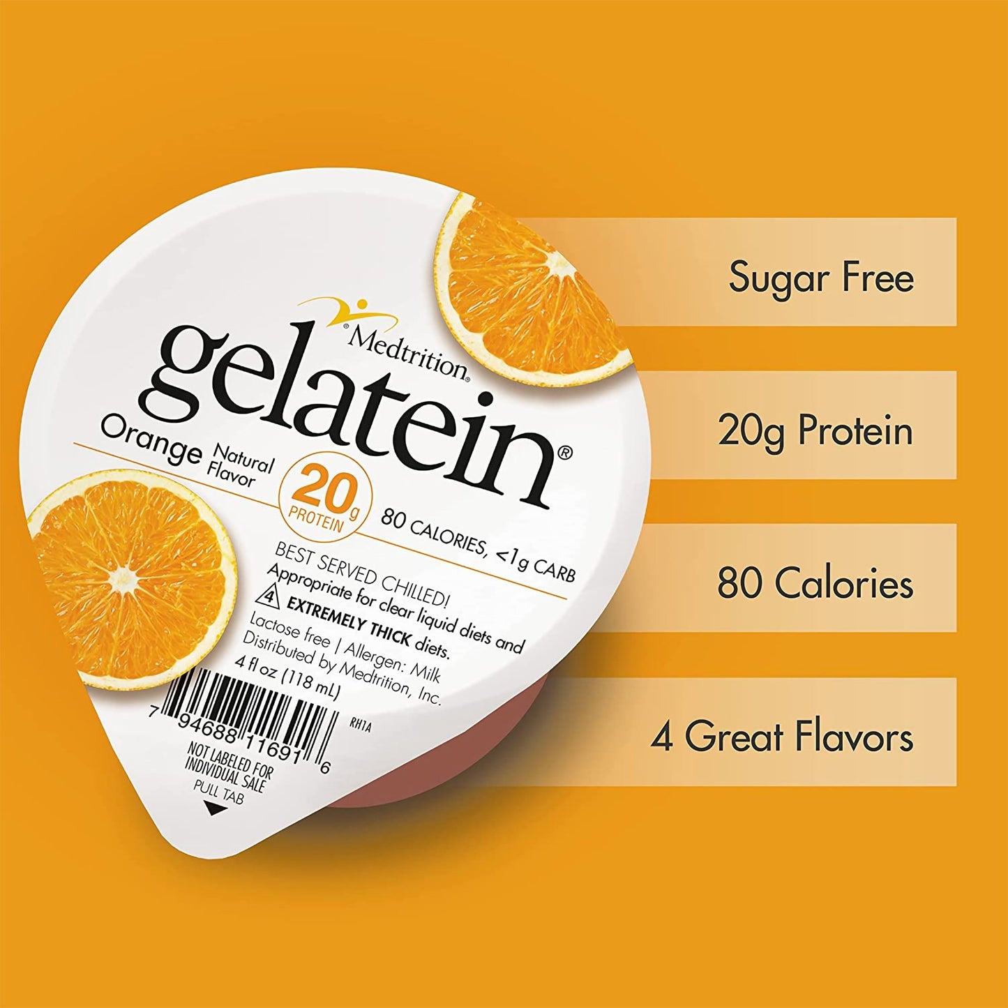 Gelatein® 20 Orange High Protein Gelatin, 4-ounce cup