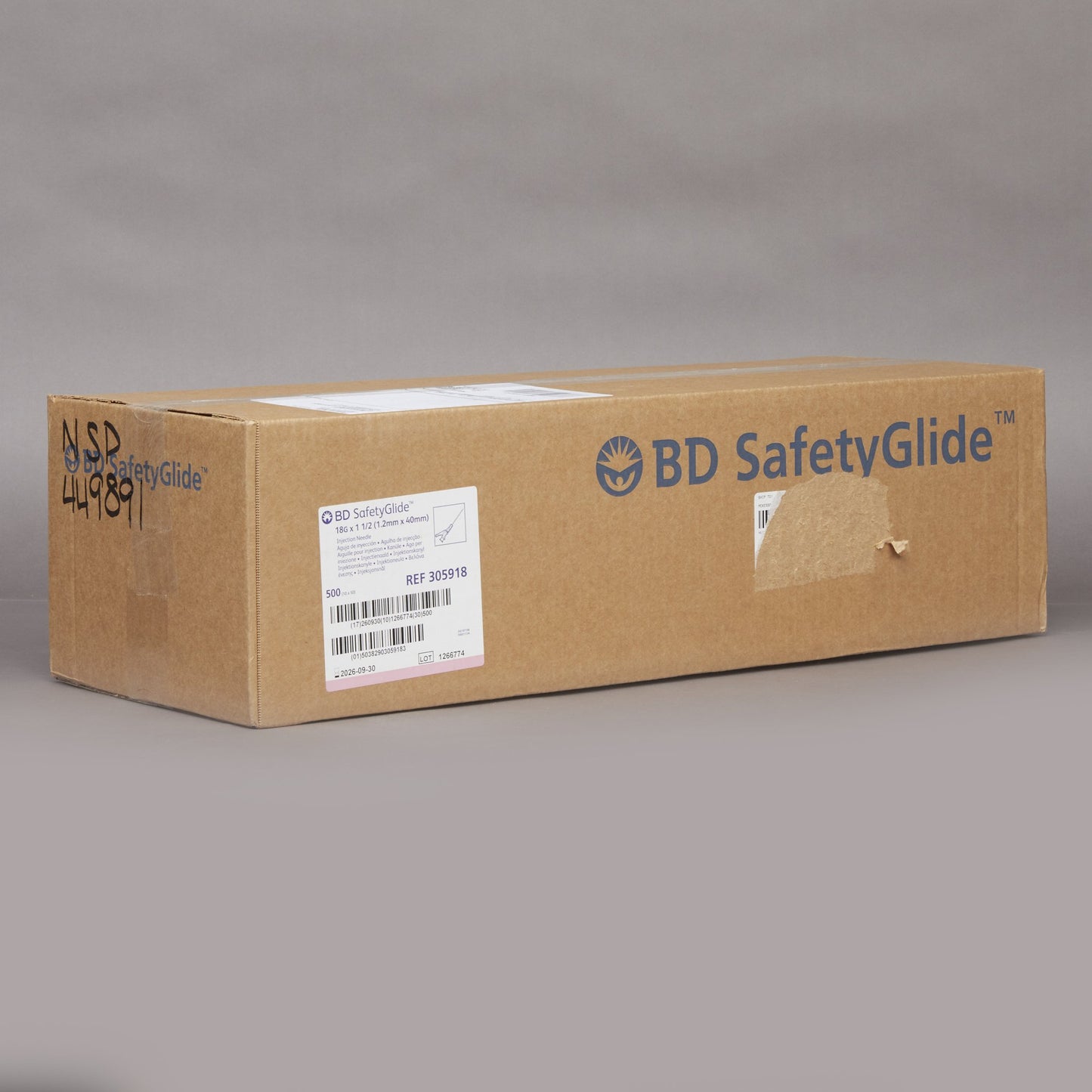 BD 305918 Safety Hypodermic Needle SafetyGlide™ 1-1/2 Inch Length 18 Gauge Thin Wall Sliding Safety Needle