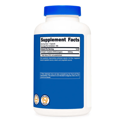Dietary Supplement nutricost® Acetyl L-Cysteine NAC 600 mg Strength Capsule 180 Per Bottle