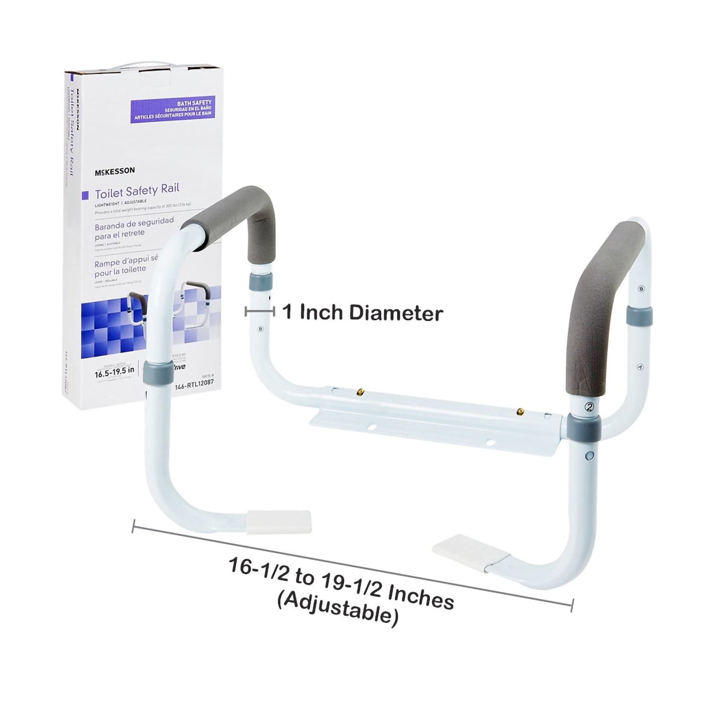 McKesson Toilet Safety Rail, White Steel, Width-Adjustable