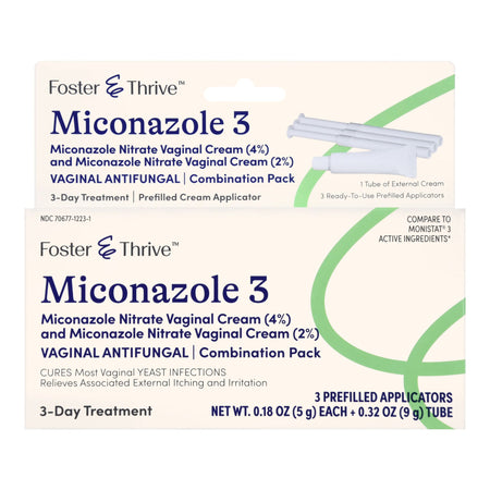 McKesson 70677122301 Foster & Thrive Miconazole Nitrate Vaginal Cream + Antifungal Combination Pack