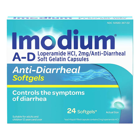 J & J Sales 50580036702 Imodium A-D Loperamide HCl 2 mg Anti-Diarrheal Softgels