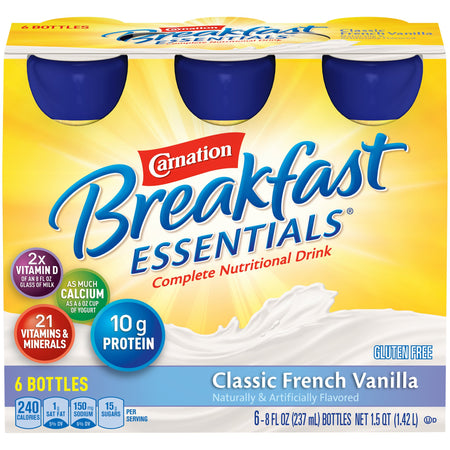 Nestle Healthcare Nutrition 12230501 Carnation Breakfast Essentials Vanilla Nutritional Drink, 8-ounce bottle