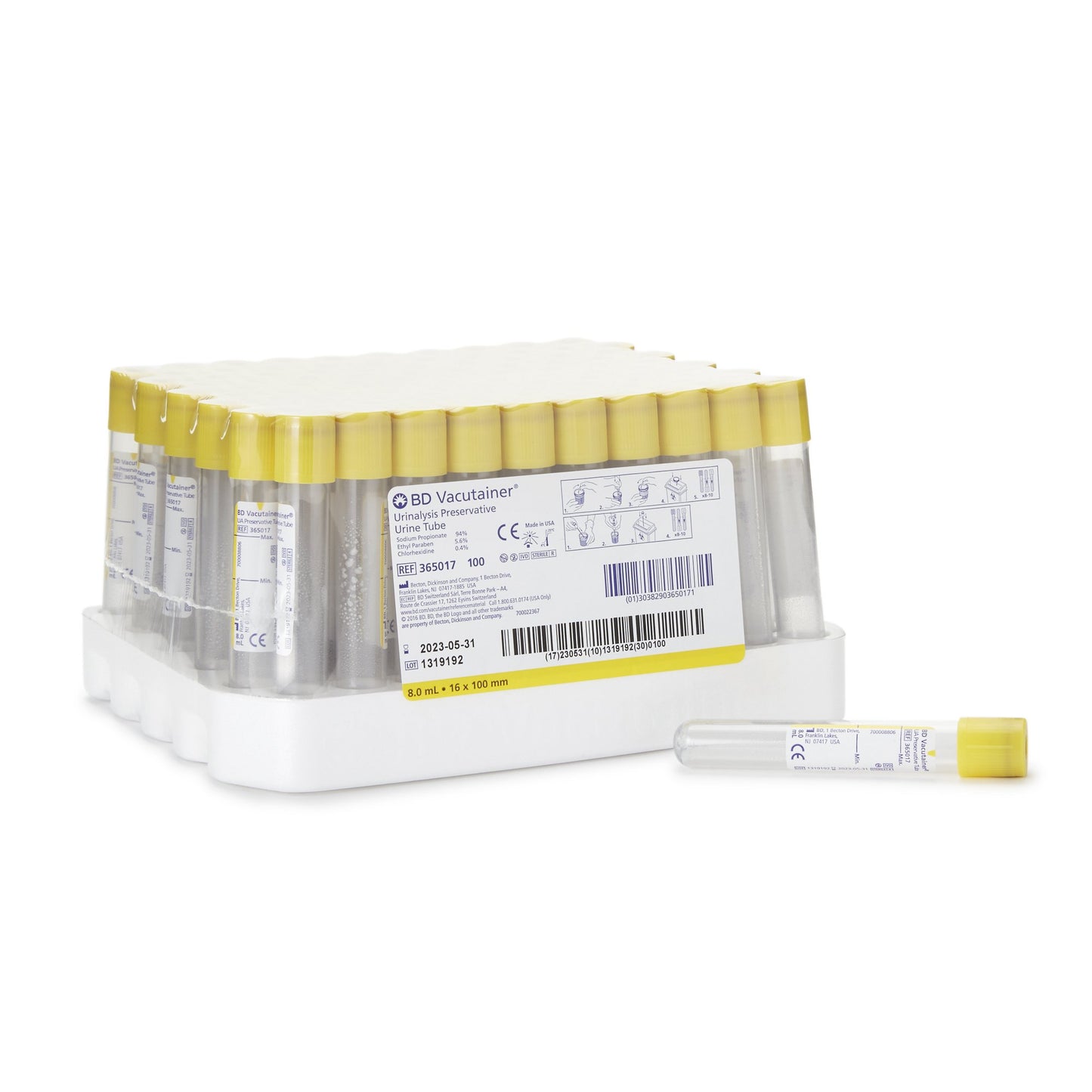 BD 365017 Vacutainer® Urinalysis Tube Chlorhexidine / Ethyl Paraben / Sodium Propionate Additive 8 mL BD Hemogard™ Closure Polyethylene Terephthalate (PET) Tube