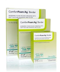 DermaRite ComfortFoam Ag silver silicone foam border dressing 4x4 inch box item code 48440