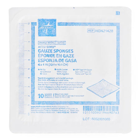 Medline NON21428 Sterile USP Type VII Gauze Sponge, 4 x 4 Inch, 16-Ply