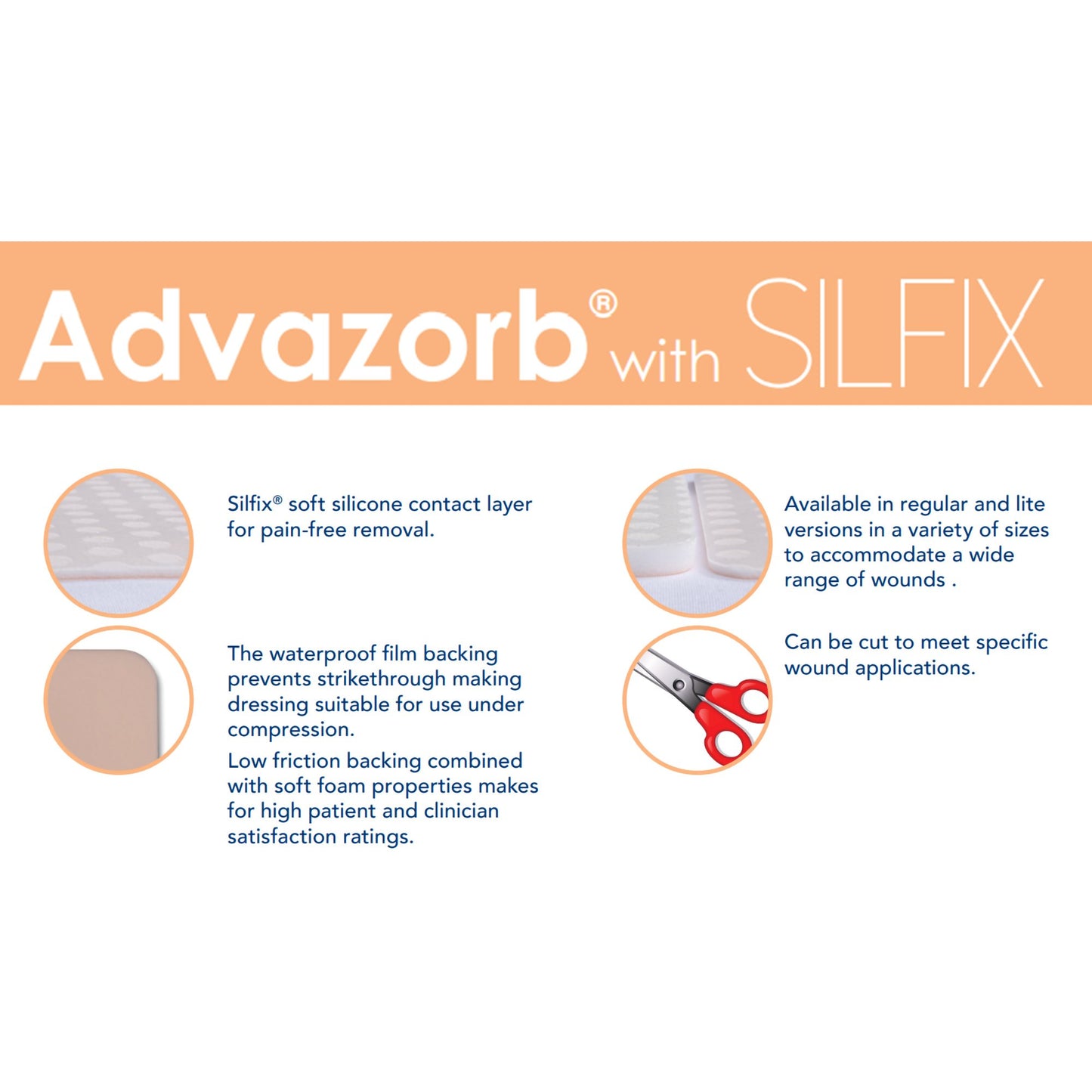 Advazorb Silfix® Nonadhesive without Border Silicone Foam Dressing, 4 x 4 Inch