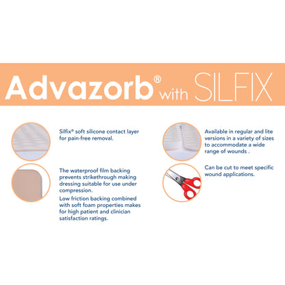 Advazorb Silfix® Nonadhesive without Border Silicone Foam Dressing, 4 x 4 Inch