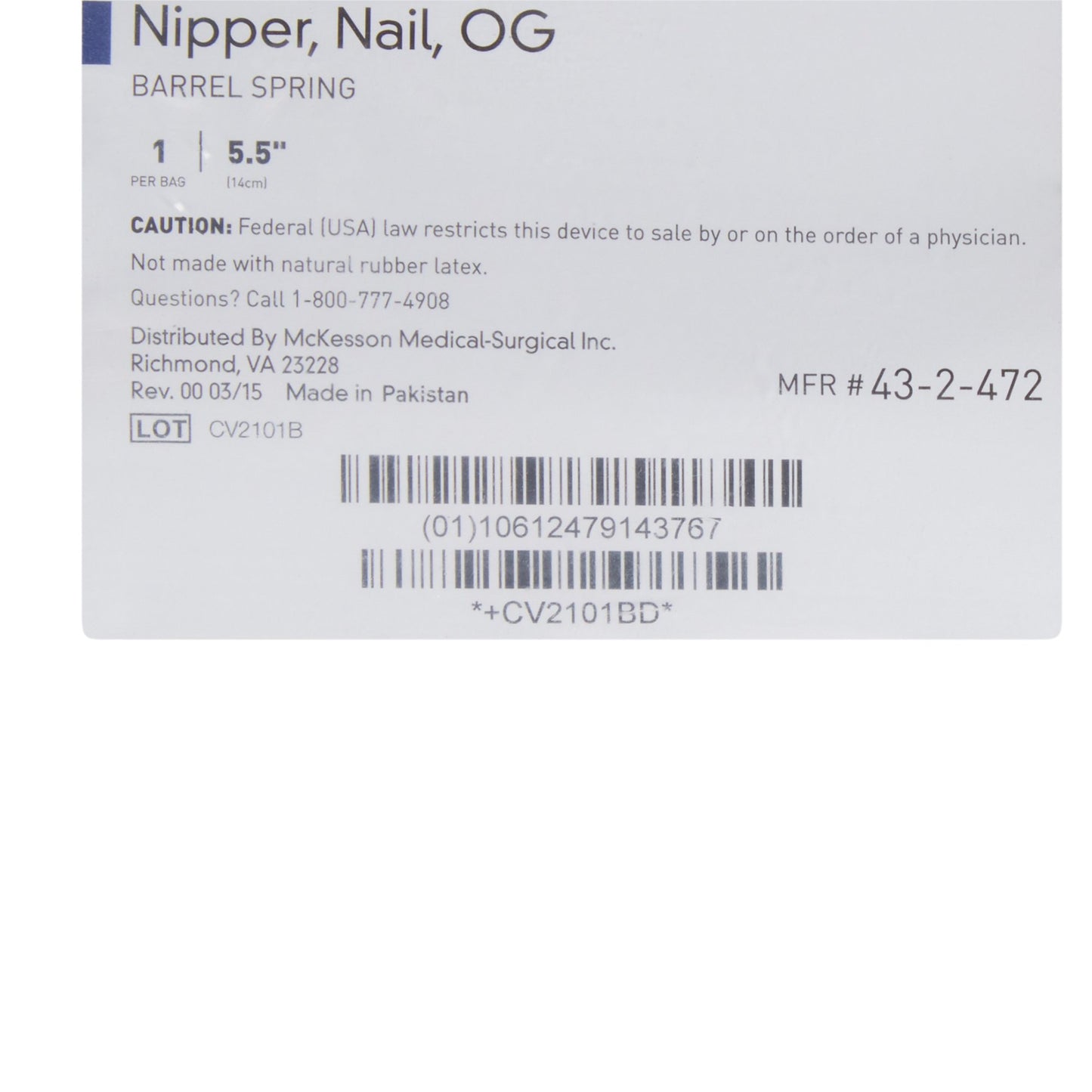 McKesson Nail Nipper, Concave Jaw, 5.5 Inches