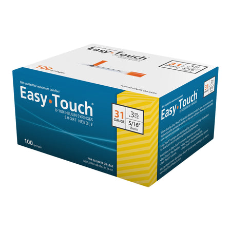 MHC Medical 831365 EasyTouch Standard 0.3 mL Insulin Syringe with Needle, 31 Gauge