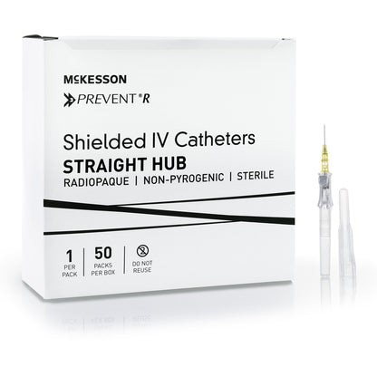 Peripheral IV Catheter McKesson Prevent® R 24 Gauge 3/4 Inch Straight Hub Non Blood Control Push Button Safety