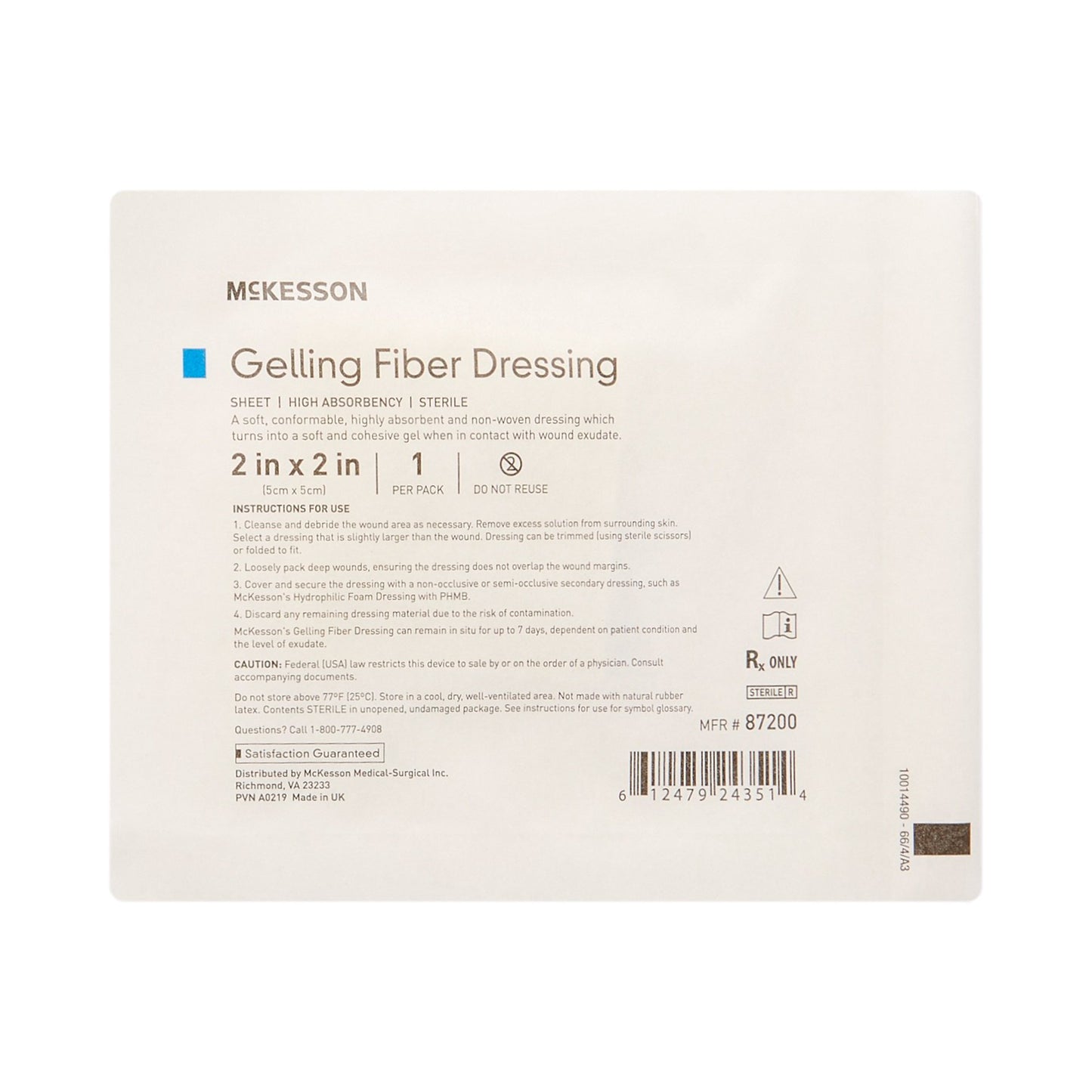 McKesson Gelling Fiber Wound Dressing, 2 x 2 Inch