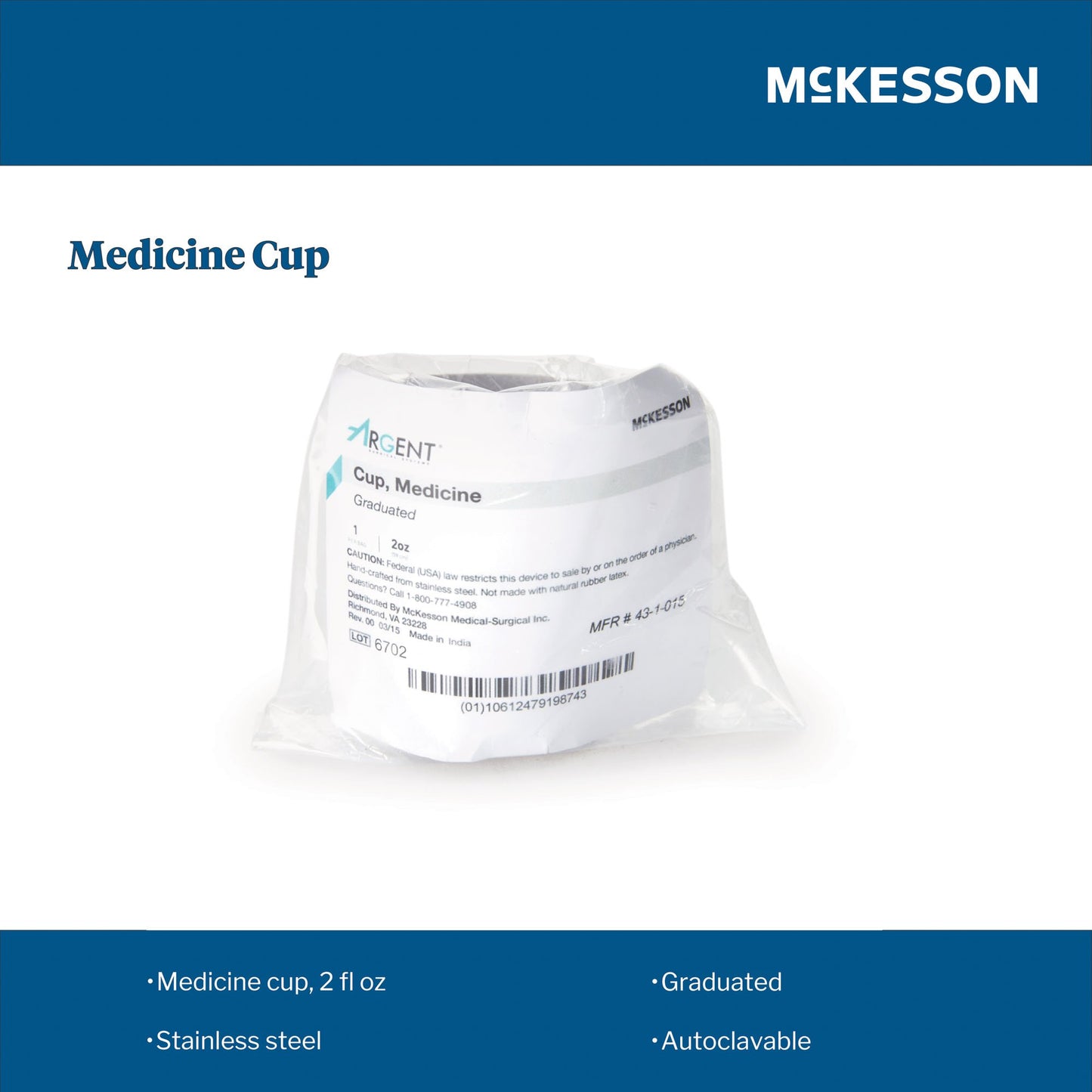 McKesson Argent™ Stainless Steel Graduated Medicine Cup, 2-ounce capacity