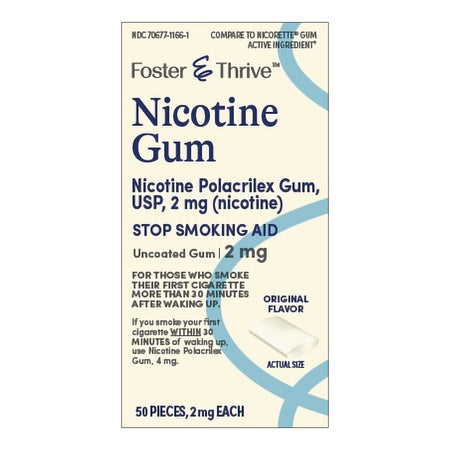McKesson 70677116601 Foster & Thrive Nicotine Polacrilex 2 mg Gum, Original Flavor