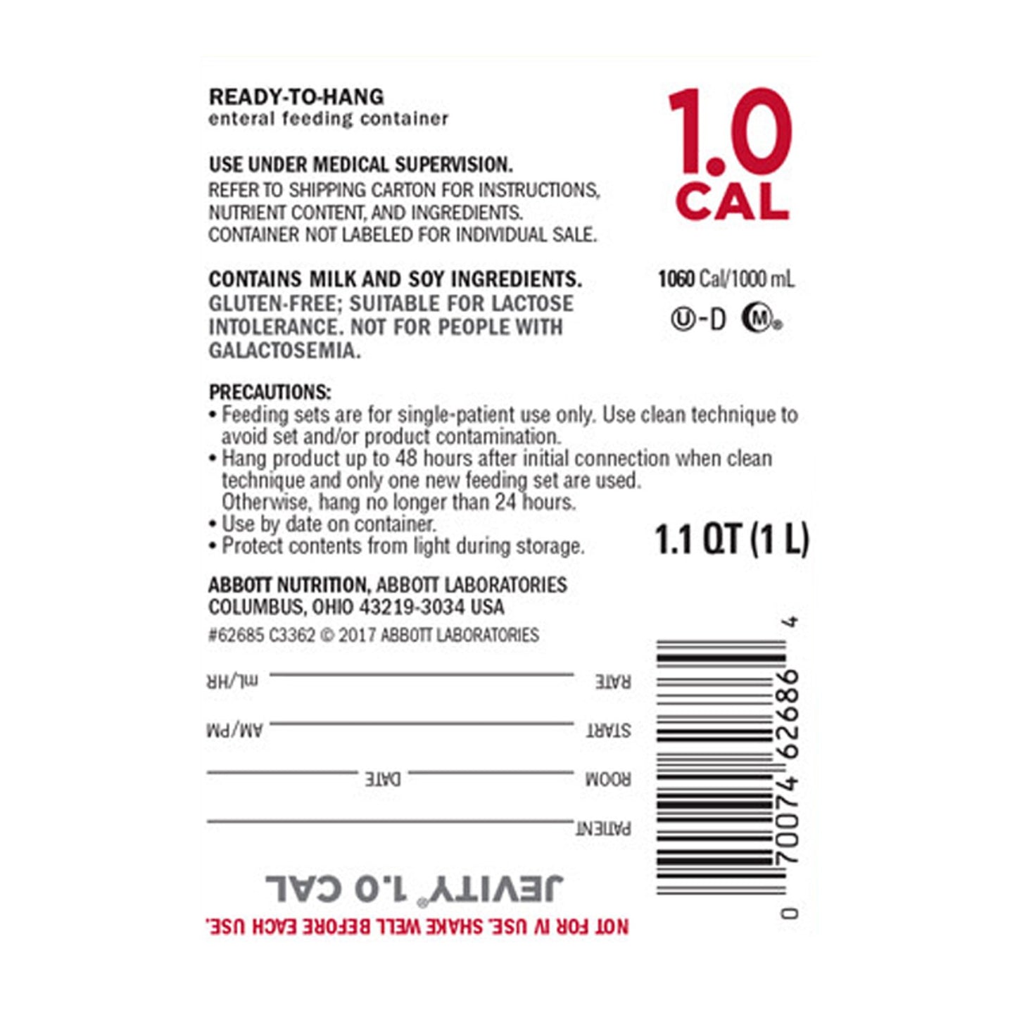 Jevity 1.0 Cal Tube Feeding Formula, 33.8 oz Ready to Hang Carton by Abbott Nutrition product image - view 3