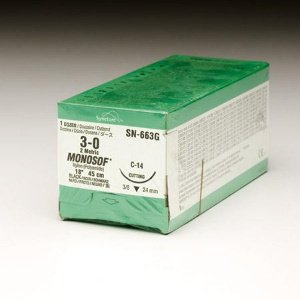 Covidien SN-663 Monosof Nylon Nonabsorbable Suture with Needle, Size 3-0, C-14 Reverse Cutting