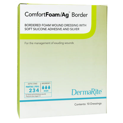 ComfortFoam/Ag™ Border Silver Foam Dressing, 6 x 6 Inch