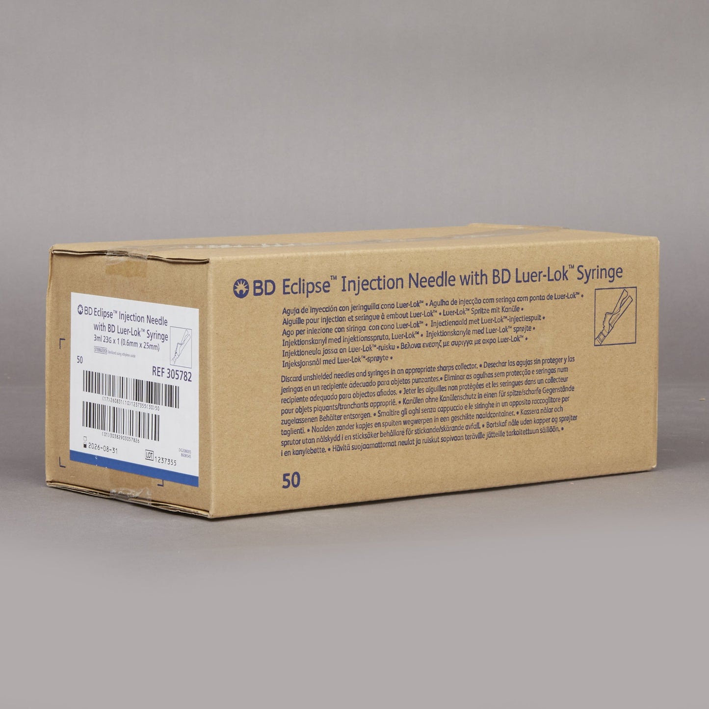 BD 305782 Eclipse™ 3 mL Syringe with Hypodermic Needle, 23 Gauge, 1 Inch