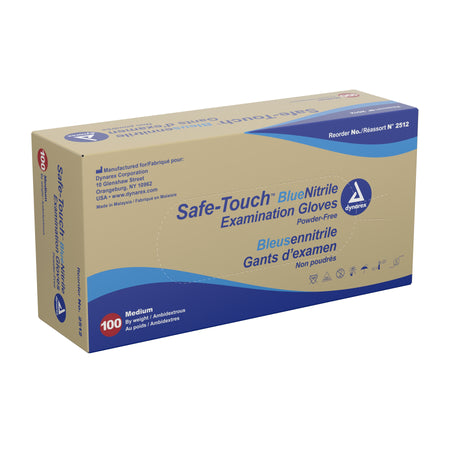 Dynarex 2512 Safe-Touch Nitrile Exam Glove, Medium, Blue