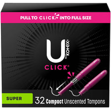 Tampon U by Kotex® Click® Super Absorbency Plastic Applicator Individually Wrapped