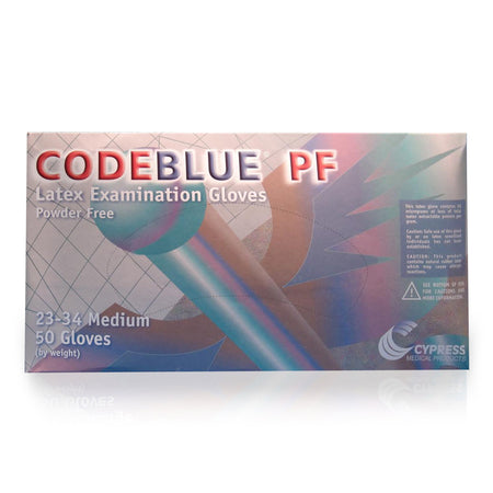 McKesson 23-34 CodeBlue PF Latex Extended Cuff Length Exam Glove, Medium, Blue