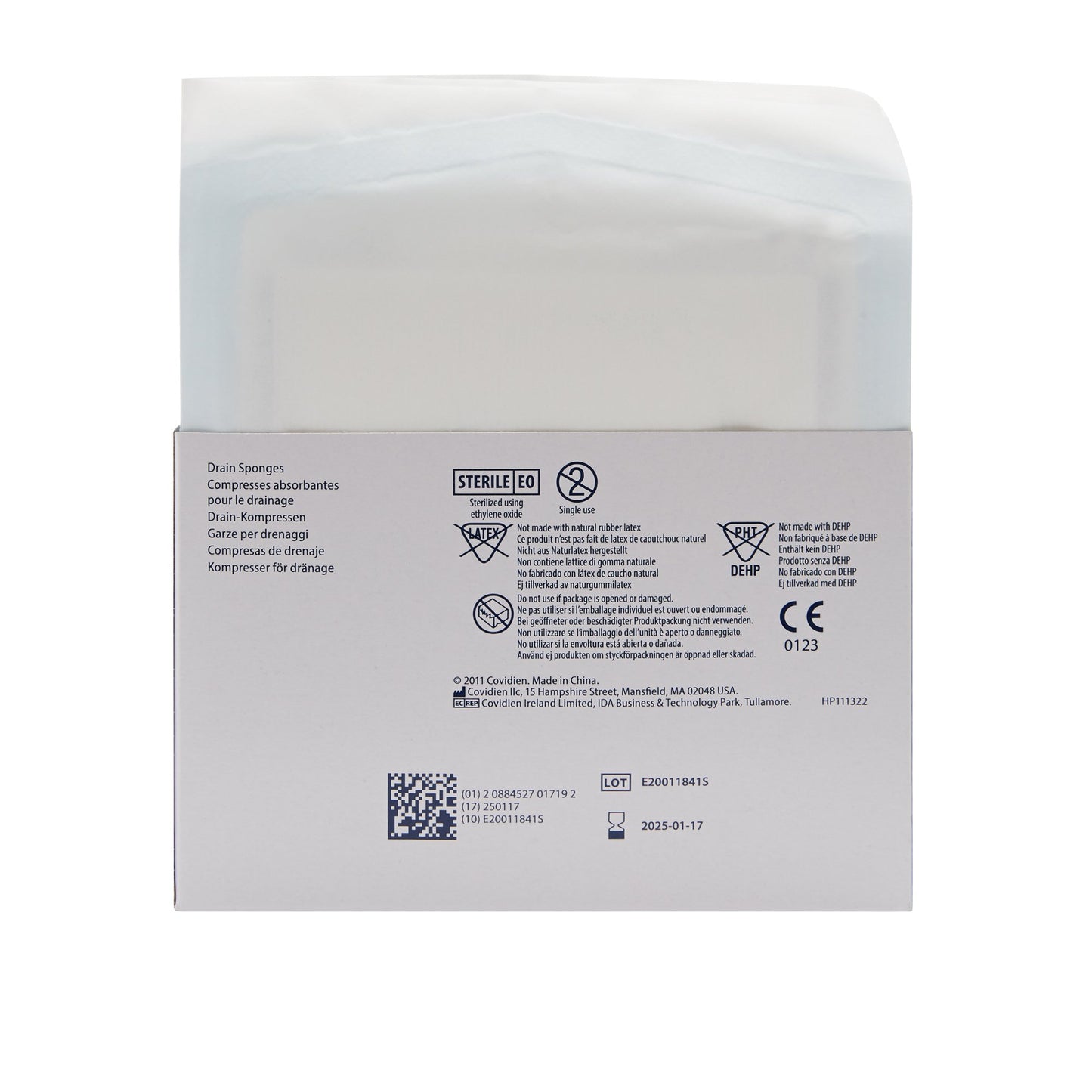 Curity™ Drain Sponge, 4 x 4 Inch, 6-Ply
