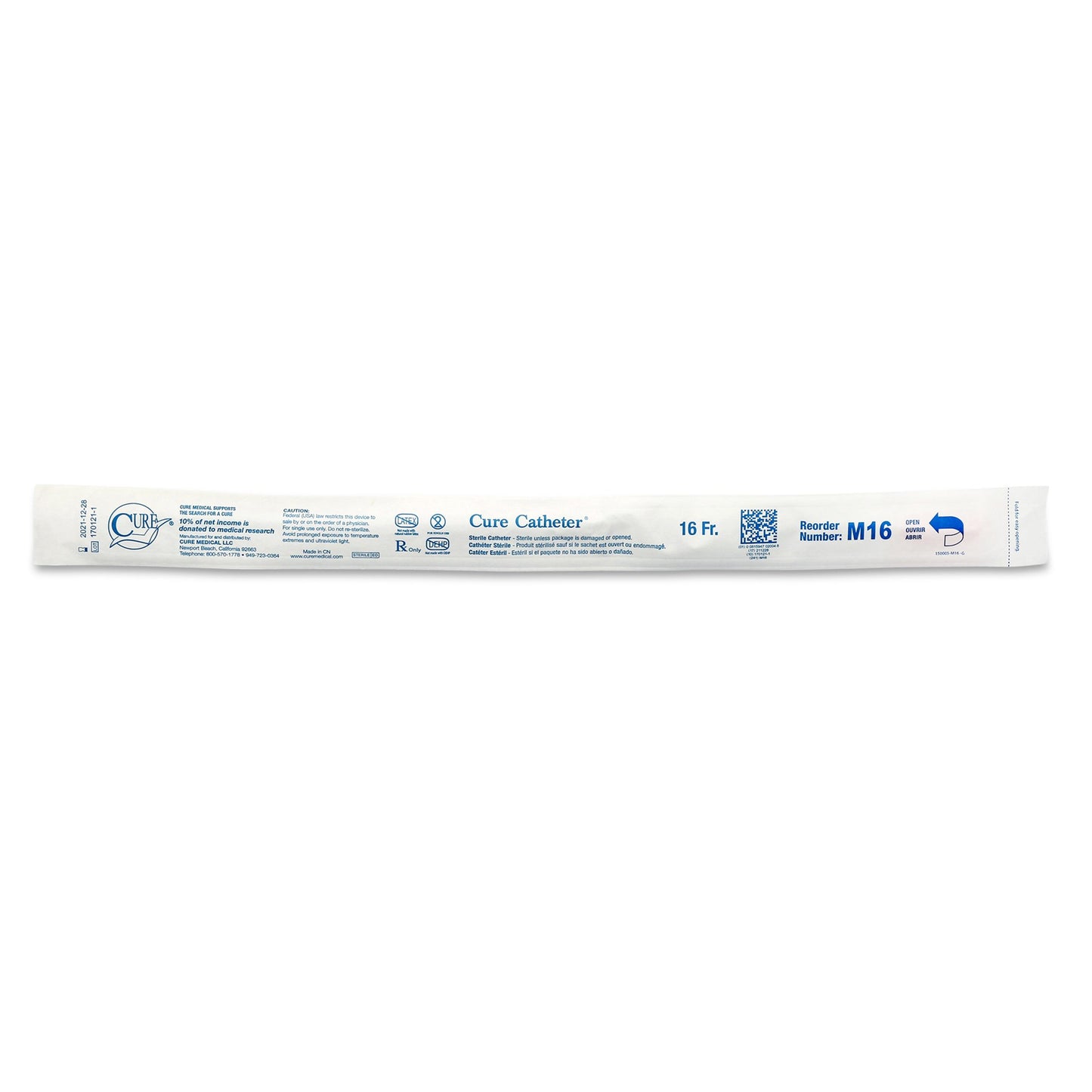 Cure Catheter™ Male Intermittent Catheter, 16 Fr., Straight