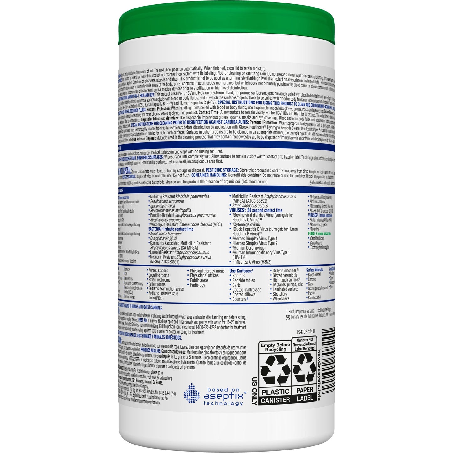 Clorox Healthcare® Hydrogen Peroxide Cleaner Disinfectant Wipes, Canister