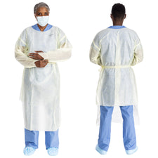 Protective Procedure Gown Halyard Basics Large Yellow NonSterile AAMI Level 2 Disposable
