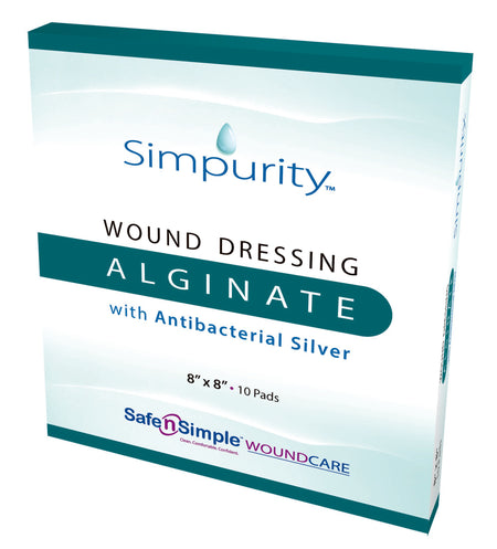 Safe N Simple SNS51764 Simpurity Silver Alginate Dressing, 10 Count, 8 x 8 Inch, White