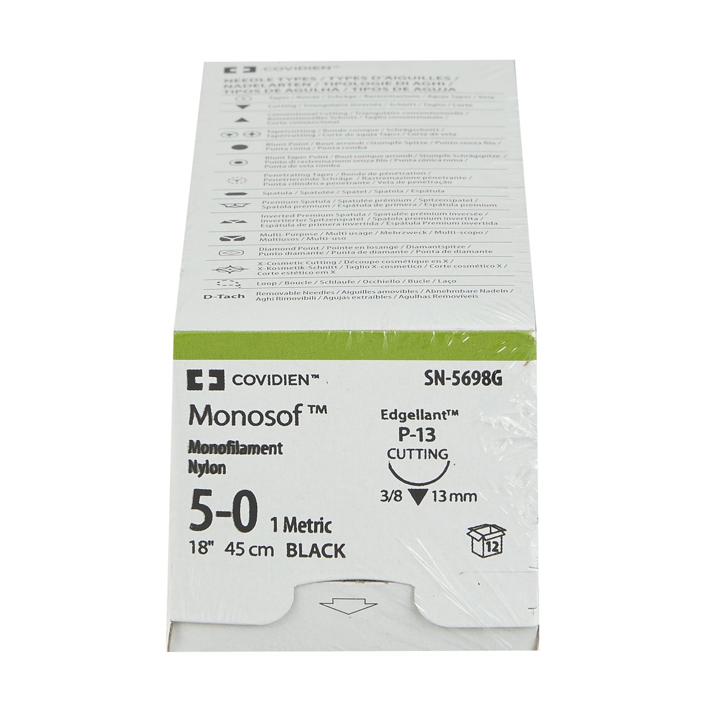 Monosof™ Dermalon™ Suture with Needle, Black, Size 5-0
