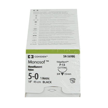 Monosof™ Dermalon™ Suture with Needle, Black, Size 5-0