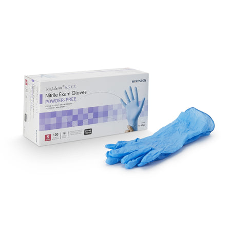 McKesson 14-674C Confiderm 6.5CX Nitrile Extended Cuff Length Exam Glove, Small, Blue