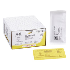 Absorbable Suture with Needle GUT PLAIN Plain Gut SC-1 Straight Reverse Cutting Needle Size 4-0 Monofilament