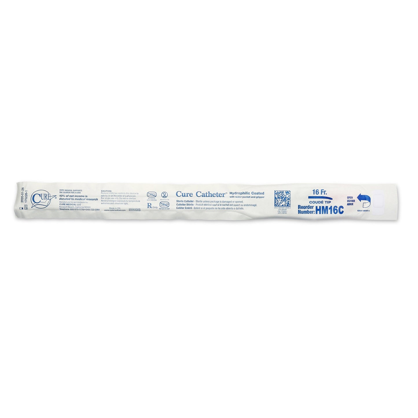 Hydrophillic Cure Catheter® for Men, 16 Fr., Coude