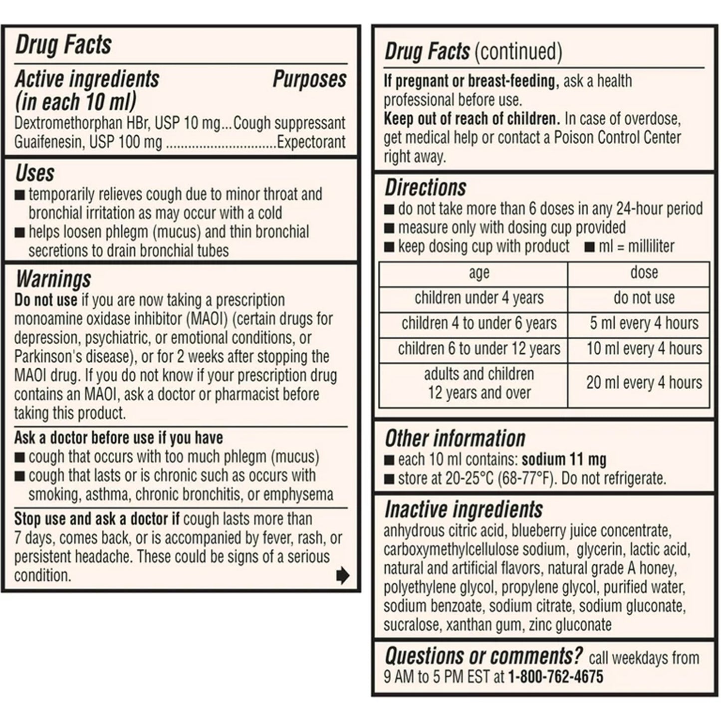 Robitussin Children's Honey Cough & Chest Congestion DM Liquid, 4-ounce bottle