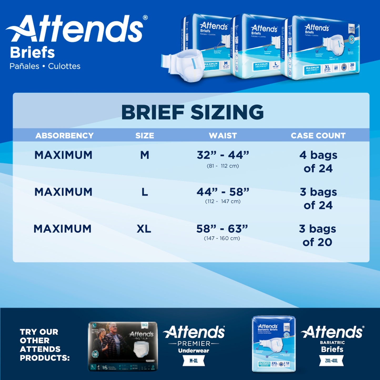 Attends® Briefs, Adult, Large, Heavy Absorbency, Disposable