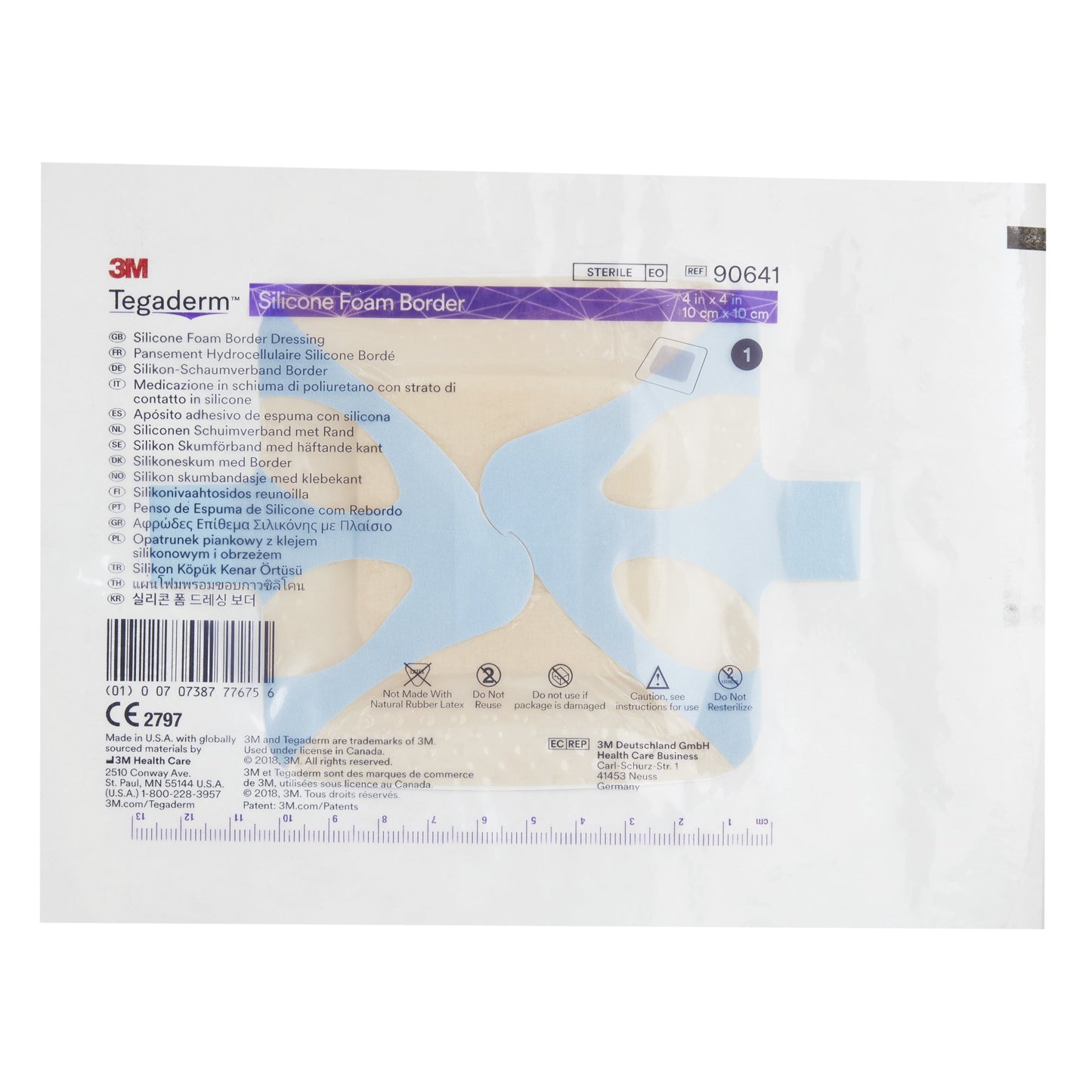 3M™ Tegaderm™ Silicone Adhesive with Border Silicone Foam Dressing, 4 x 4 Inch