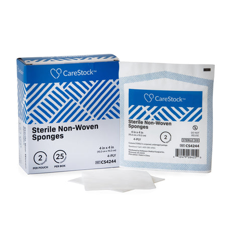 CareStock CS4244 Sterile Nonwoven Sponge, 4 x 4 Inch, 4-Ply