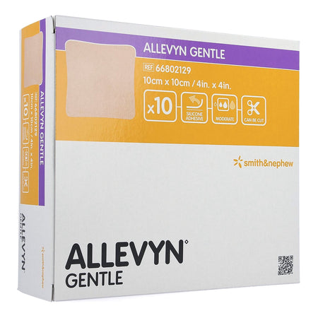 Smith & Nephew 66802129 Allevyn Gentle Border Silicone Foam Dressing, 4 x 4 Inch
