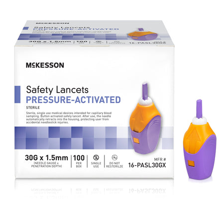 McKesson 16-PASL30GX Pressure Activated Safety Lancets, 30 Gauge, Purple