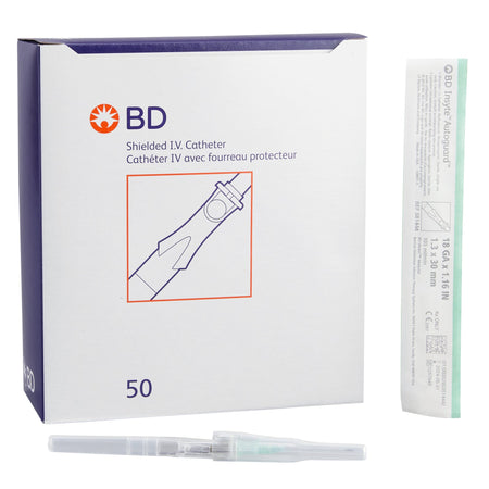 BD 381444 Peripheral IV Catheter Insyte Autoguard 18 Gauge 1.16 Inch Vialon Straight Hub Non Blood Control