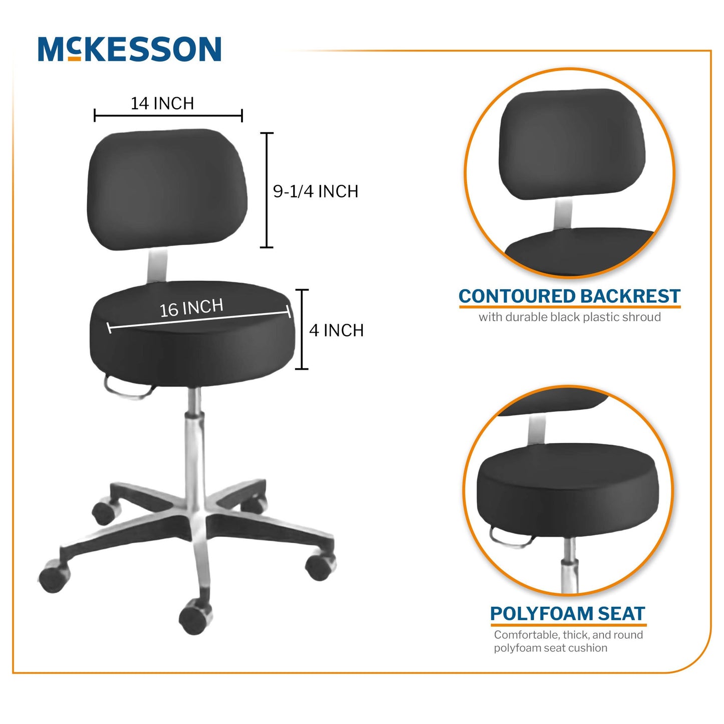 McKesson Pneumatic Exam Stool with Backrest