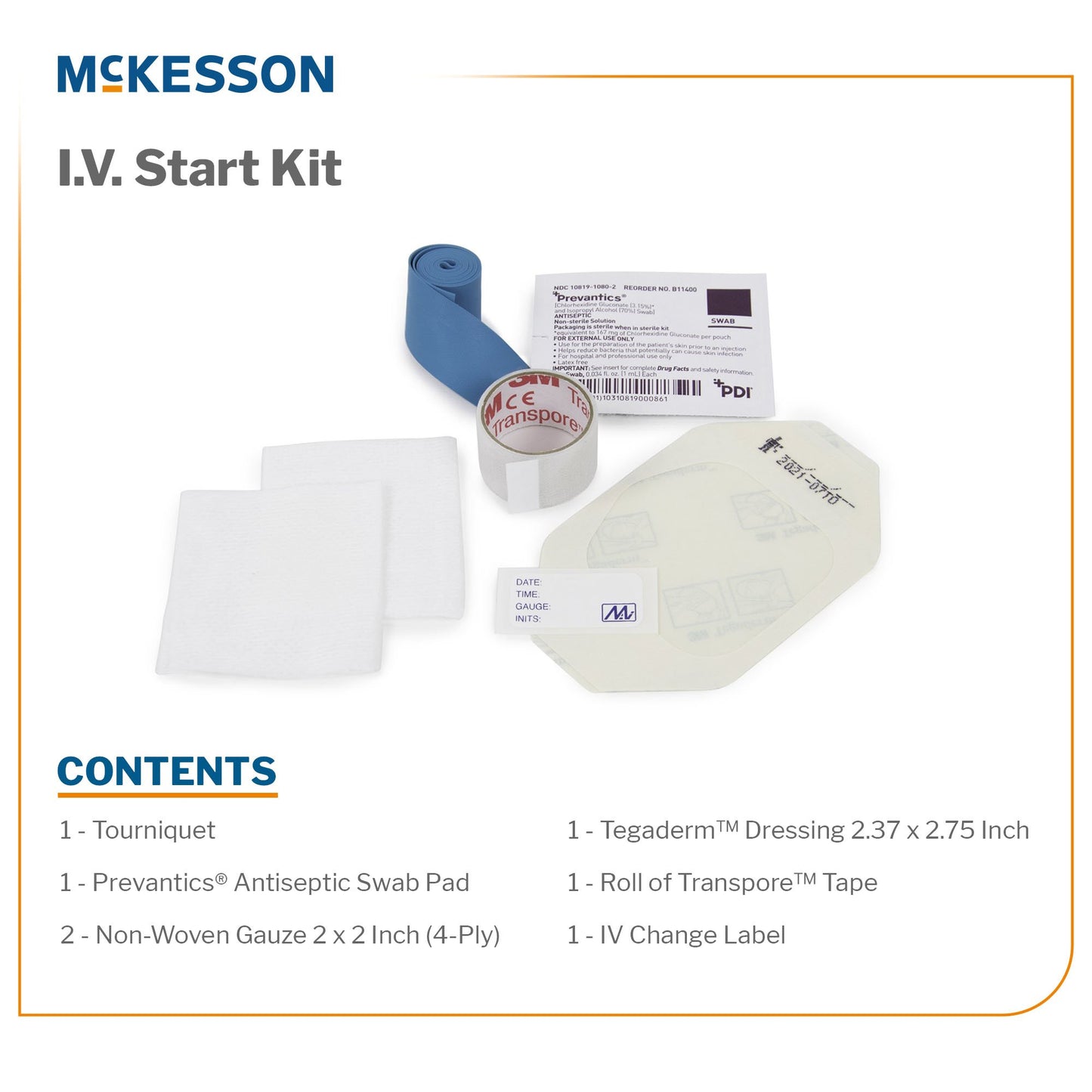 McKesson I.V. Start Kit, Tegaderm™ Dressing, Prevantics® Swabs
