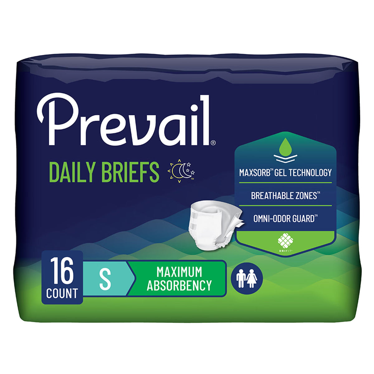 Prevail® PV-011 Incontinence Brief, Adult Small Unisex, Heavy Absorbency, 20"-31",, 16/Bag