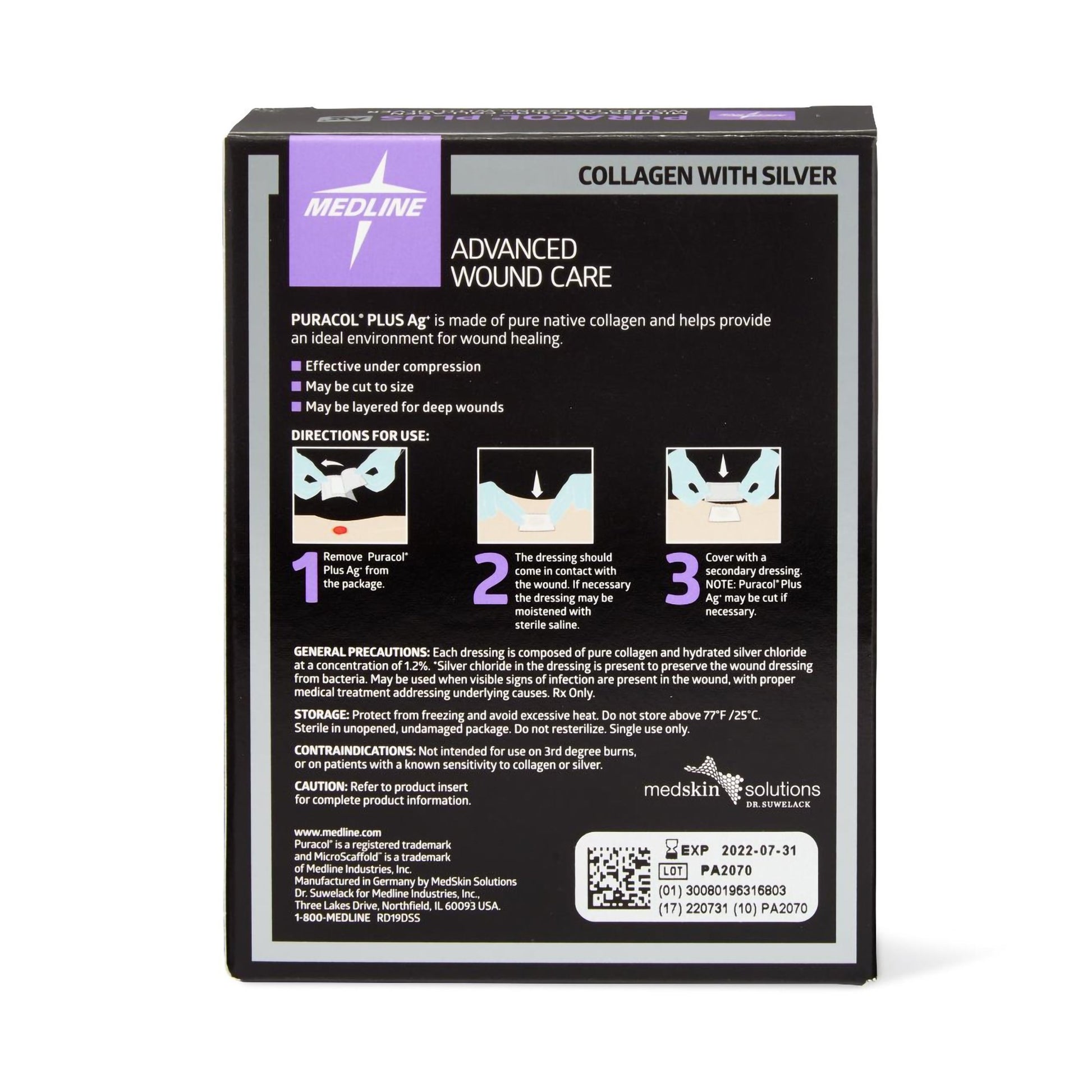 Puracol Plus AG Collagen Dressing with Silver, 2 x 2 Inch by Medline product image - view 4