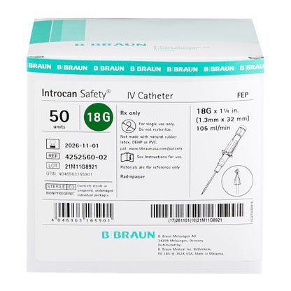 Introcan Safety® Peripheral IV Catheter, 18 Gauge, Straight