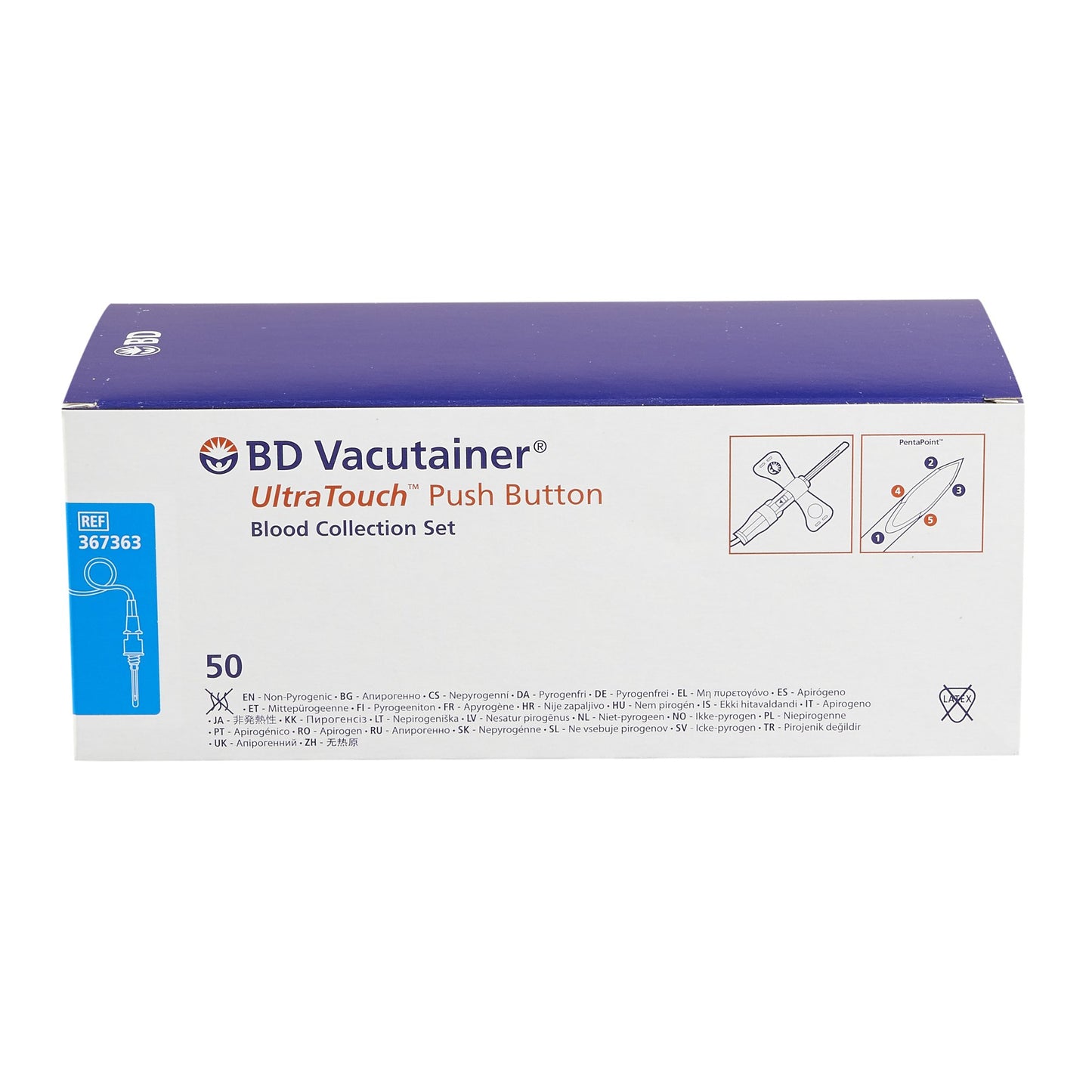BD Vacutainer® UltraTouch™ Push Button Blood Collection Set 25 Gauge 3/4 Inch Needle Length Safety Needle 12 Inch Tubing Sterile