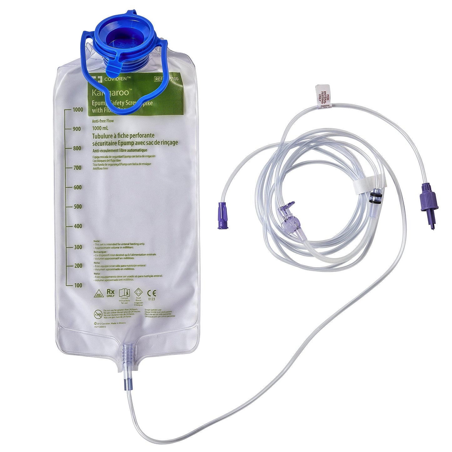Cardinal 775100 Enteral Feeding Pump Flush Bag Set without ENFit® Transitional Adapter Kangaroo™ ePump™ 1000 mL PVC NonSterile
