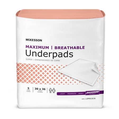 McKesson UPMX3036 Ultimate Breathable Underpads, Heavy Absorbency, 30 x 36 Inch, White